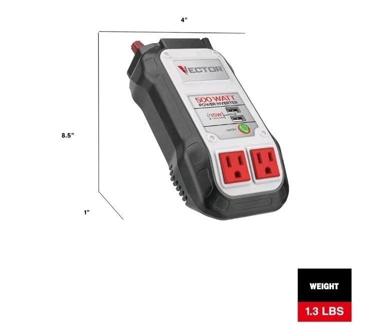 VECTOR 500 Watt Power Inverter, Dual Power Inverter, Two USB Charging Ports - Image 2 of 4