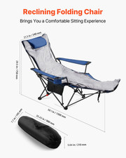 Reclining Camping Chair, 4 Adjustable Positions, Blue