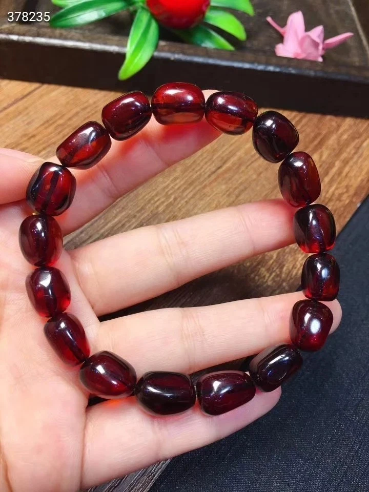Natural Blood Red Amber Beads Bracelet, Amber Bracelet, 10x8 MM Size Bracelet. - Image 2 of 4