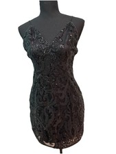 TOBI Black Sequin Mini Bodycon Dress Spaghetti Straps V Neck NYE Holiday