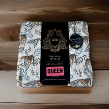 House of Verdi Maximalist Queen Bedsheet Set 4 Piece Jungle Animal Print Japandi