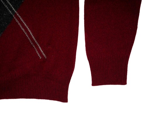 Isaia Napoli $1,150 NWT Red Gray Argyle 100% Wool Slim Crew-Neck Sweater M - Picture 5 of 6