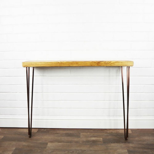 Console Table Solid Reclaimed Timber Slimline Copper Hair Pin Legs 24CM X 4.4CM - Picture 3 of 5