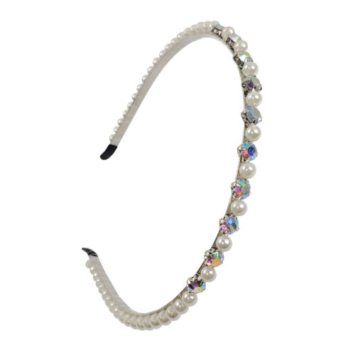 Perla Oro Argento Sottile Fascia W/ Gemma Paillettes da Donna Metallo Moda - Picture 9 of 10