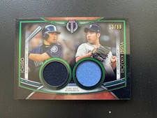 ICHIRO / YUSEI KIKUCHI 2020 TOPPS TRIBUTE DUAL GAME USED JERSEY #ED 13/99