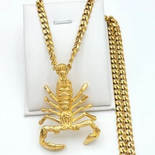 Men's Stainless Steel & Gold Plated Scorpion Scorpio Zodiac Pendant Necklace