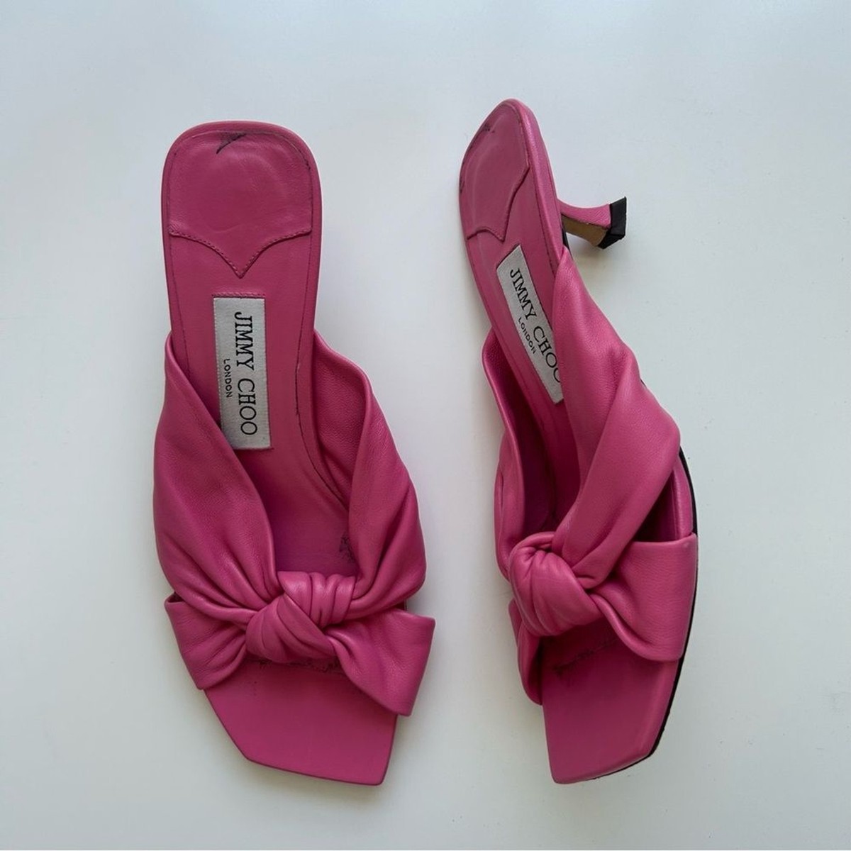 サンダル・ミュール JIMMY CHOO AVENUE50 CANDY WRAP SANDAL Jimmy Choo Avenue 50 Knotted Leather Sandals Kitten Heel Hot