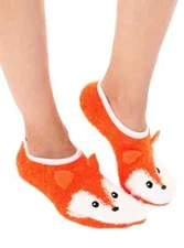 Sly Fox 3-D Ears Non-Skid Womens Ankle Slipper Socks 9-11 Fuzzy Living Royal New