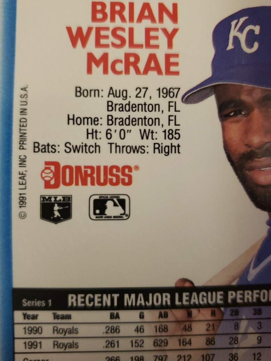 Donruss 92 Error Baseball Card Brian Mcrae | eBay