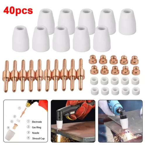 40 Plasma Cutter Tip Electrodes & Nozzle Kit Consumable Accessories for Parkside