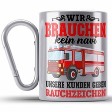 Trendation - Feuerwehr Karabiner Edelstahl Tasse Geschenk Feuerwehrgeschenkartik