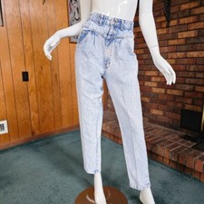 Vintage 80s Metalhead Groupie Acid Wash Frosted High Waist Tapered Denim Jeans S