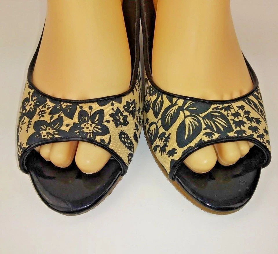 Moda Spana Womens Sandals Slingbacks 8 M Beige Black Floral Vegan Heels 2006 - Image 3 of 4