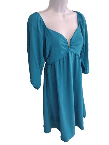 Monteau Dress Women's Size Small 3/4 Sleeve Teal Knee Length Lightweight - Picture 4 of 7