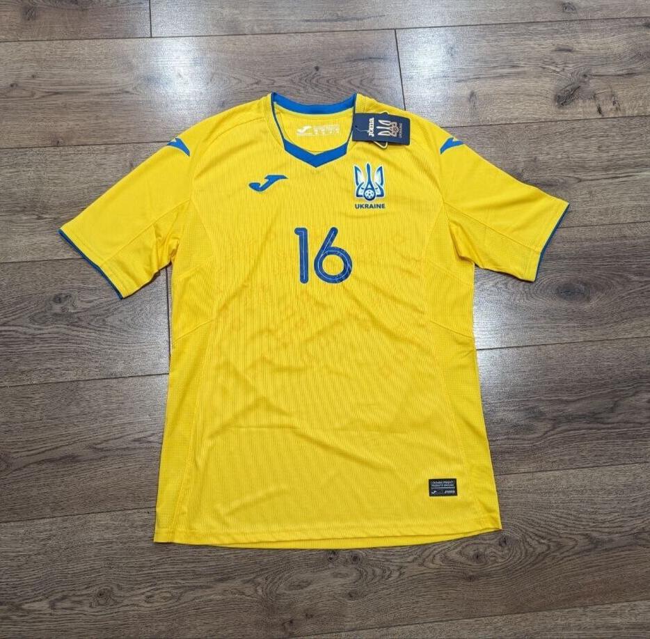 Maillot Domicile Ukraine 2020/21 Par Joma - Taille M, Jaune, Manches Courtes - Neuf Avec étiquettes
