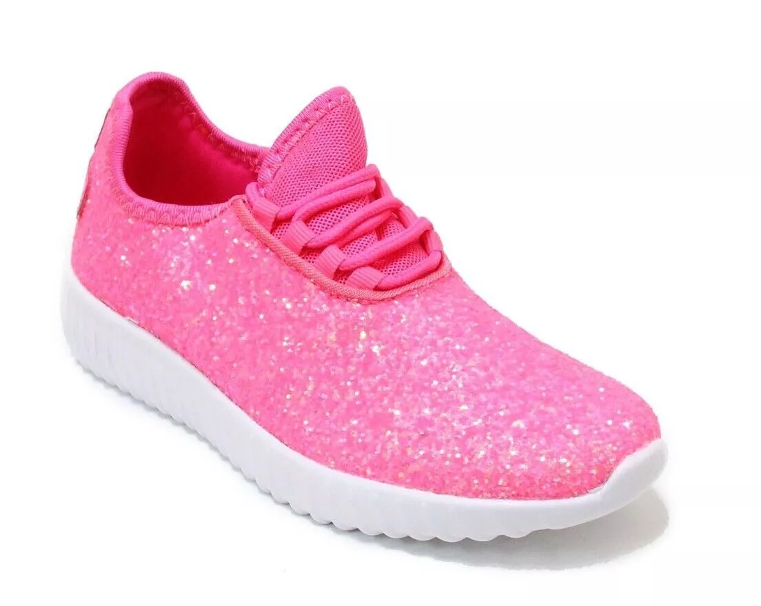 Womens Lightweight Sneaker Walking Fashion Shoes Glitter Hot Pink All Sizes