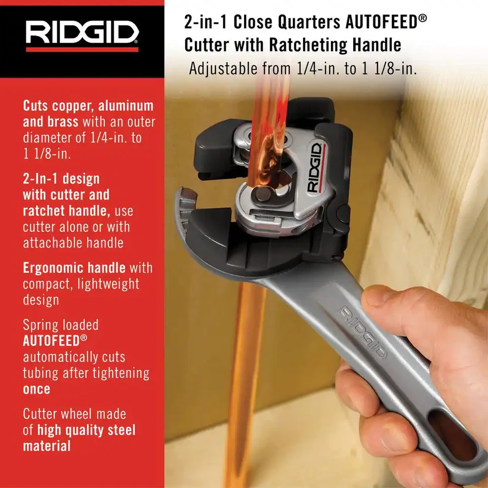RIDGID Pipe Ratcheting Cutter 1/4"-1-1/8" Close Quarters Quick Cutting Copper - Image 2 of 4