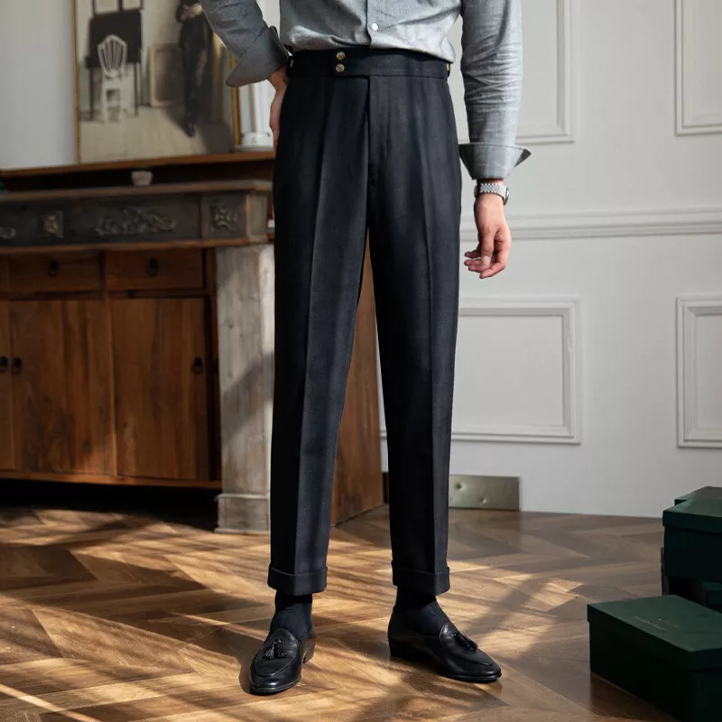 Mid Rise Side Pocket Straight Leg Work Suit Pants