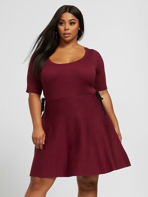 Plus Size Women Fashion to Figure FTF Burgundy Fit Flare Sweater Dress 2X  NWT | eBay