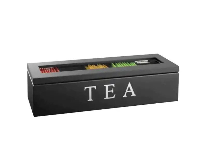 Tea Bag Organizer Storage Box Wooden Teabag Holder Bamboo Glass Packet