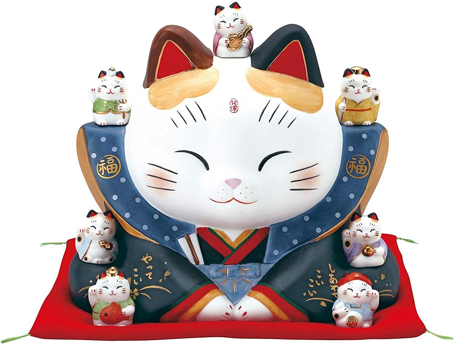 YAKUSHIGAMA Maneki Neko Lucky Beckoning Cat 7 Deities Good Fortune Fukusuke  22cm