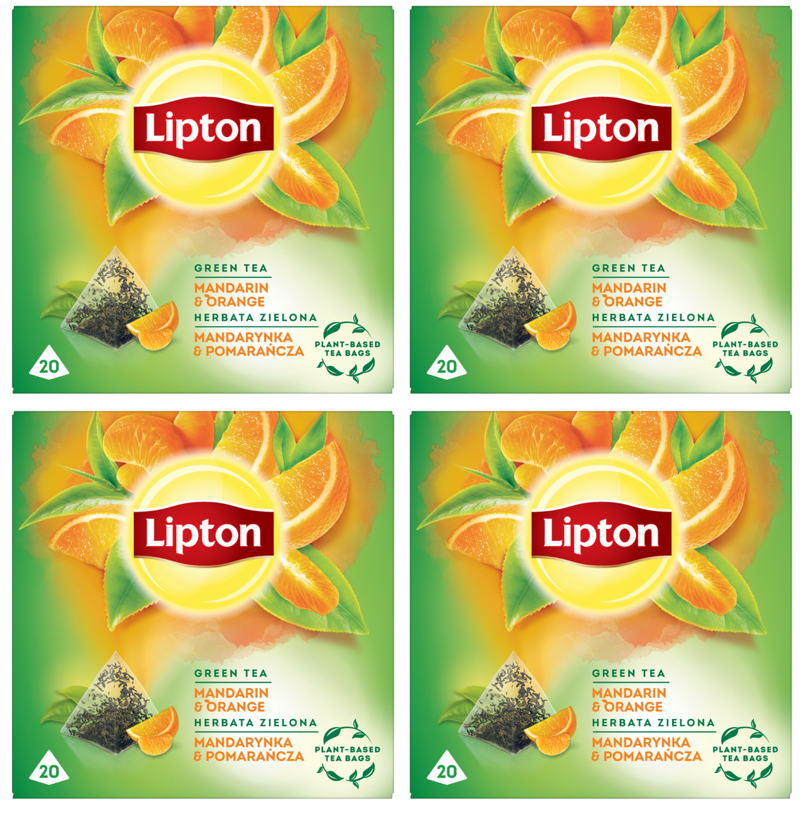 LIPTON GREEN TEA - ORANGE & MANDARIN - 4x20 TEA BAGS - NATURAL