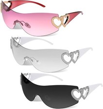 3 Pcs Y2K Rimless Sunglasses Women Men, Y2k Glasses Trendy Shield Wrap...