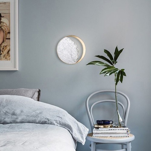 Indoor Wall Sconce Luxury Wall Light Modern Round Light Gold Marble Round - Picture 7 of 20