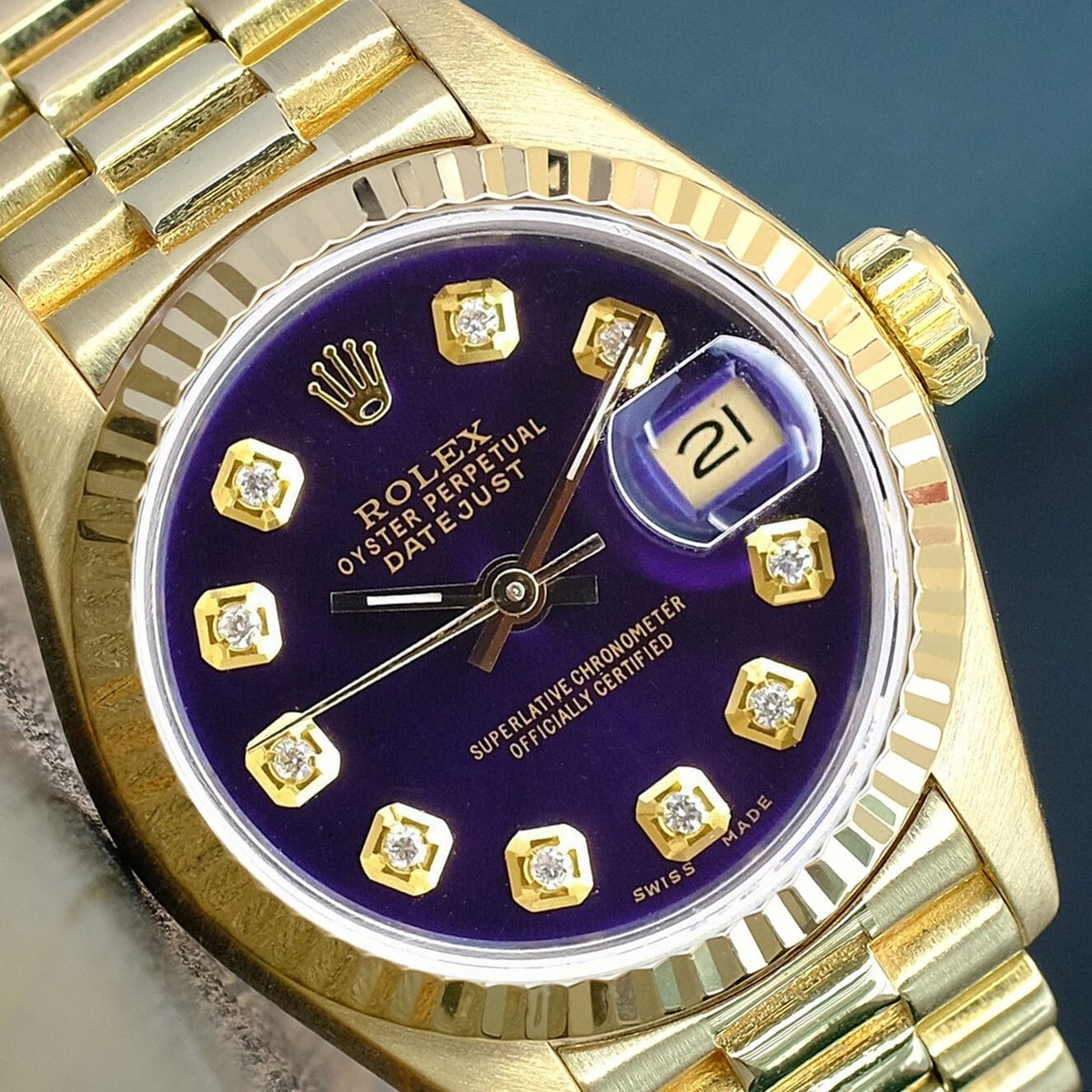 Rolex Datejust 69178 18KY Solid Gold Purple Diamond President 26mm