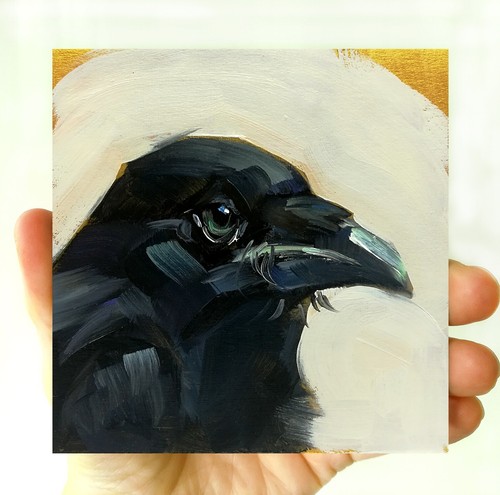 Pintura al óleo original cuervo negro aves vida silvestre arte firmado obra de arte personalizada - Imagen 3 de 5