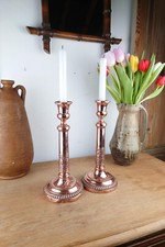 Paire de Chandeliers Anciens en Cuivre, H 28 cm