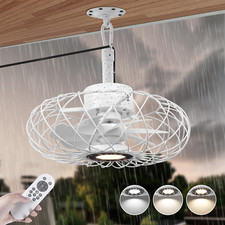 15" Gazebo Ceiling Fans with Lights and Remote Control, Waterproof Enclosed Cage