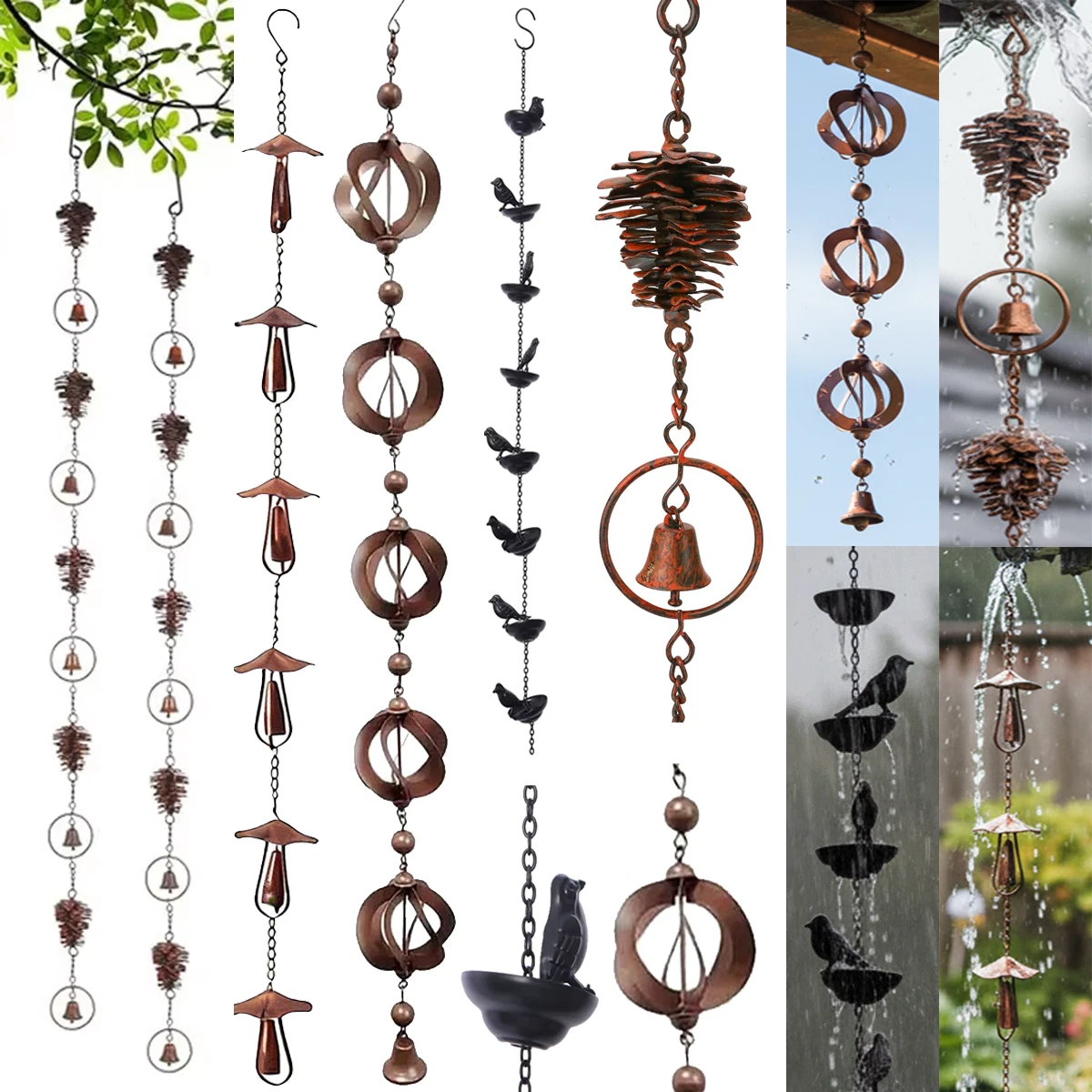 Metal Rain Chains for Outside Gutters Downspout Adjustable Rain Catchers Chain