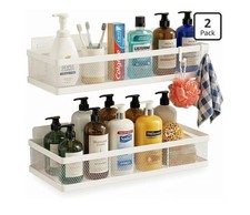 2 Pack Mesh Shower Caddy Wall Mount Adhesive Bathroom Organizer Rustproof White