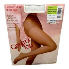 JCPenney Super Shaper Pantyhose Average White Reinforced Toe Nude Heel