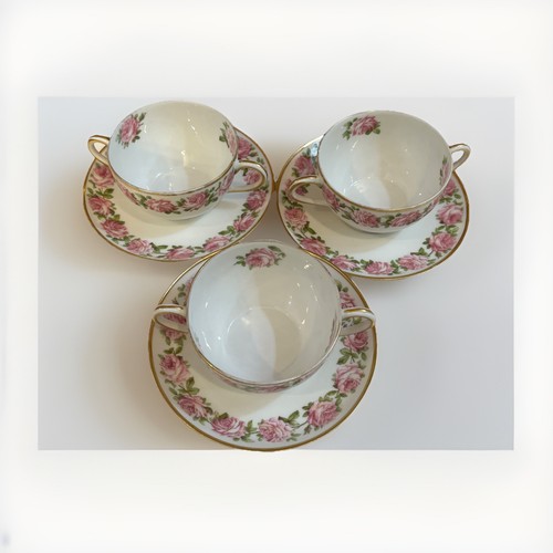 Davis Collamore & Co Lot 3 Vintage Tee Bouillon Tasse Untertasse Limoges France Rosa Rosen - Bild 22 von 23
