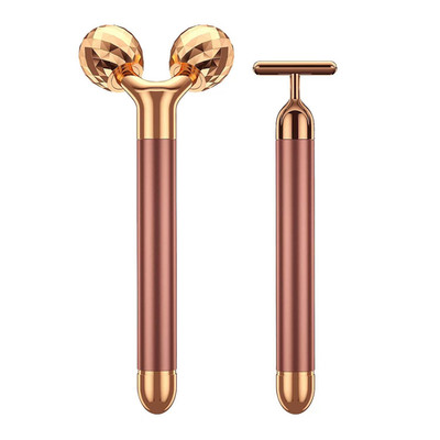 2-IN-1 Beauty Bar 24K Golden Pulse Facial Face Massager, Electric 3D Roller and