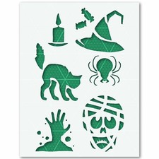 Halloween Stencil   Witch Hat Black Cat Spider Zombie Mummy Bat Candle Horror