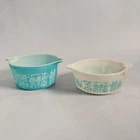 VTG Pyrex Butter print 472 & 473 Cinderella Casserole  Set Turquoise Amish MCM