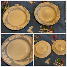 VTG  WALLACE CHINA RESTAURANT WARE WHITE W/ FEATHER LEAF 7" DESSERT PLATES QTY~2