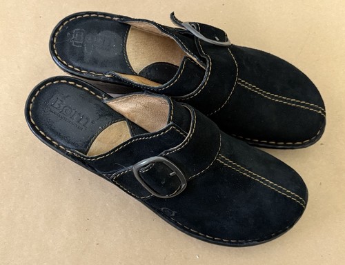 Zoccoli muletto slip on neri in camoscio e pelle Born. Donna taglia 8 - Foto 4 di 6