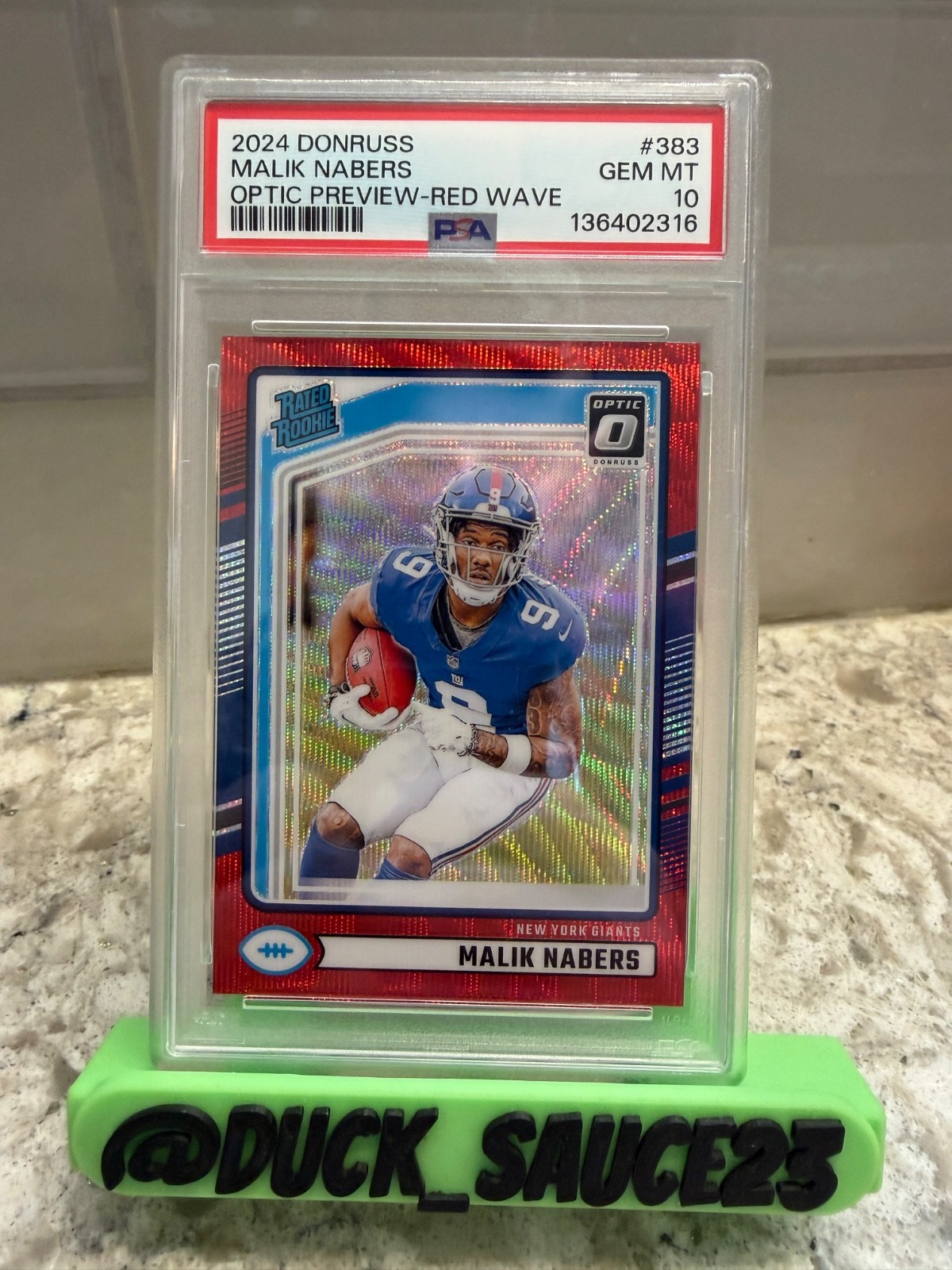 2024 Panini Donruss Rated Rookie Malik Nabers #383 Optic Preview Red Wave PSA 10