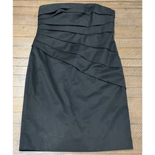 Phoebe Couture Black Strapless Shutter Pleat Sheath Dress - Size 16