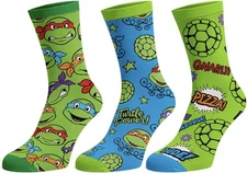 Teenage Mutant Ninja Turtles Men's Turtle Power 3-Pack Adult Mid-Calf Crew Socks