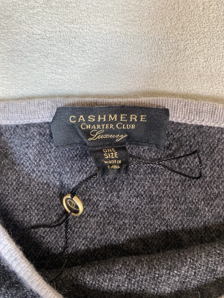 Charter Club Luxury Cashmere Oversized Wrap Shawl Grey One Size O/S - Image 2 of 4