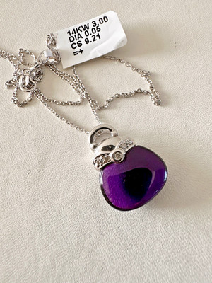 14kt. Weißgold Diamant Anhänger mit Amethyst mit 16'' Kette.
