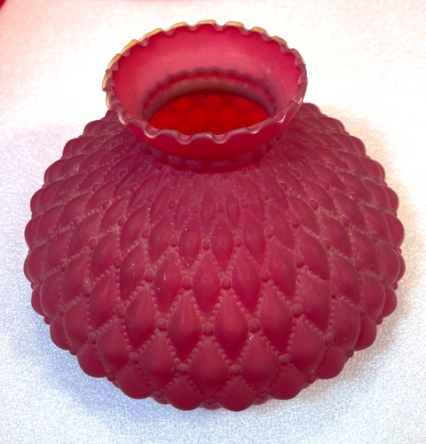 Antique Red Satin Quilted Aladdin Style Oil Lamp Shade 10"