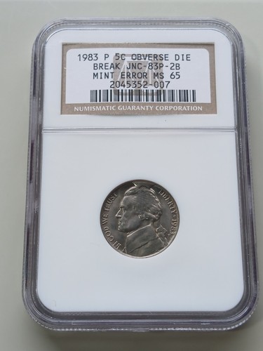 Super Nice 1983 P CUD/Die Break Nickel JNC-83P-2B NGC MS65 - Picture 1 of 2