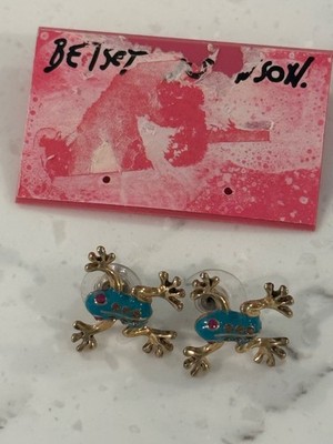 Betsy Johnson blue frog earrings