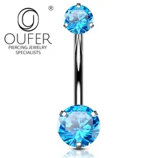 G23 Titanium Blue Zircon Belly Button Ring 14G Curved Barbell Navel Piercing